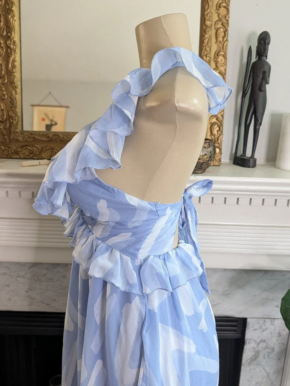 Abercrombie Fitch Powder Blue Ruffle Maxi Dress Size XS Tiered Romantic Flowy